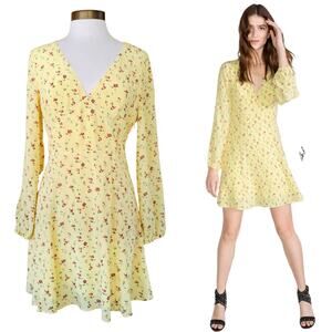 & Other Stories Floral Print Silk Mini Dress SIze 10 Yellow